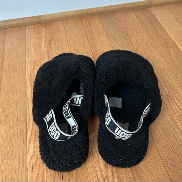 UGG Women's Fluff Yeah Slide Black Open Toe Back Strap Slippers Size 6 - Picture 5 of 7